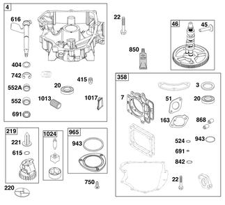 Crankcase Cover/Sump Group Diagram and Parts List for 40N877-0070-B5  Briggs and Stratton Engine